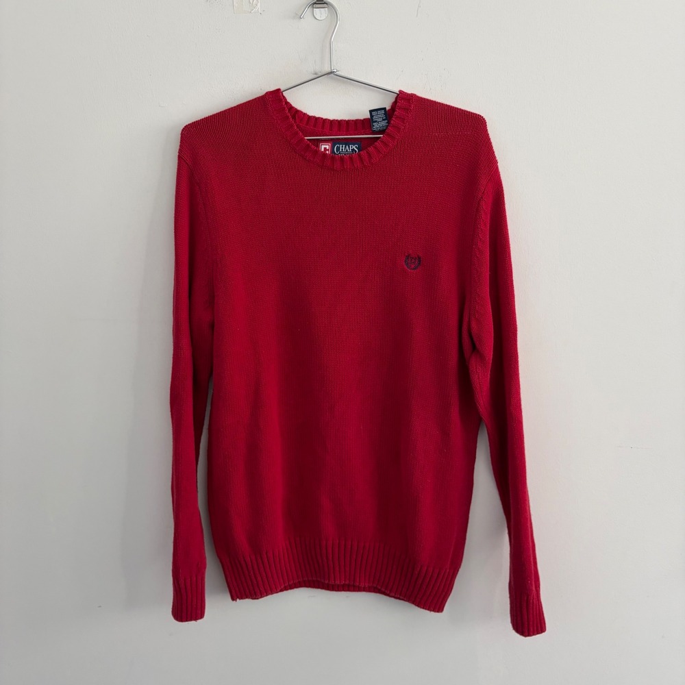 Chaps Crewneck Sweater Red Cotton Knit Long Sleeve Pullover Medium